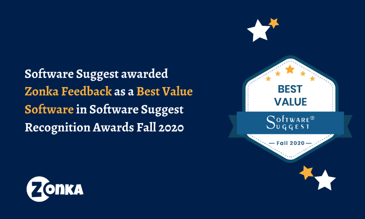 Best Value Software awarded to Zonka Feedback by SoftwareSuggest Recognition Awards Fall 2020