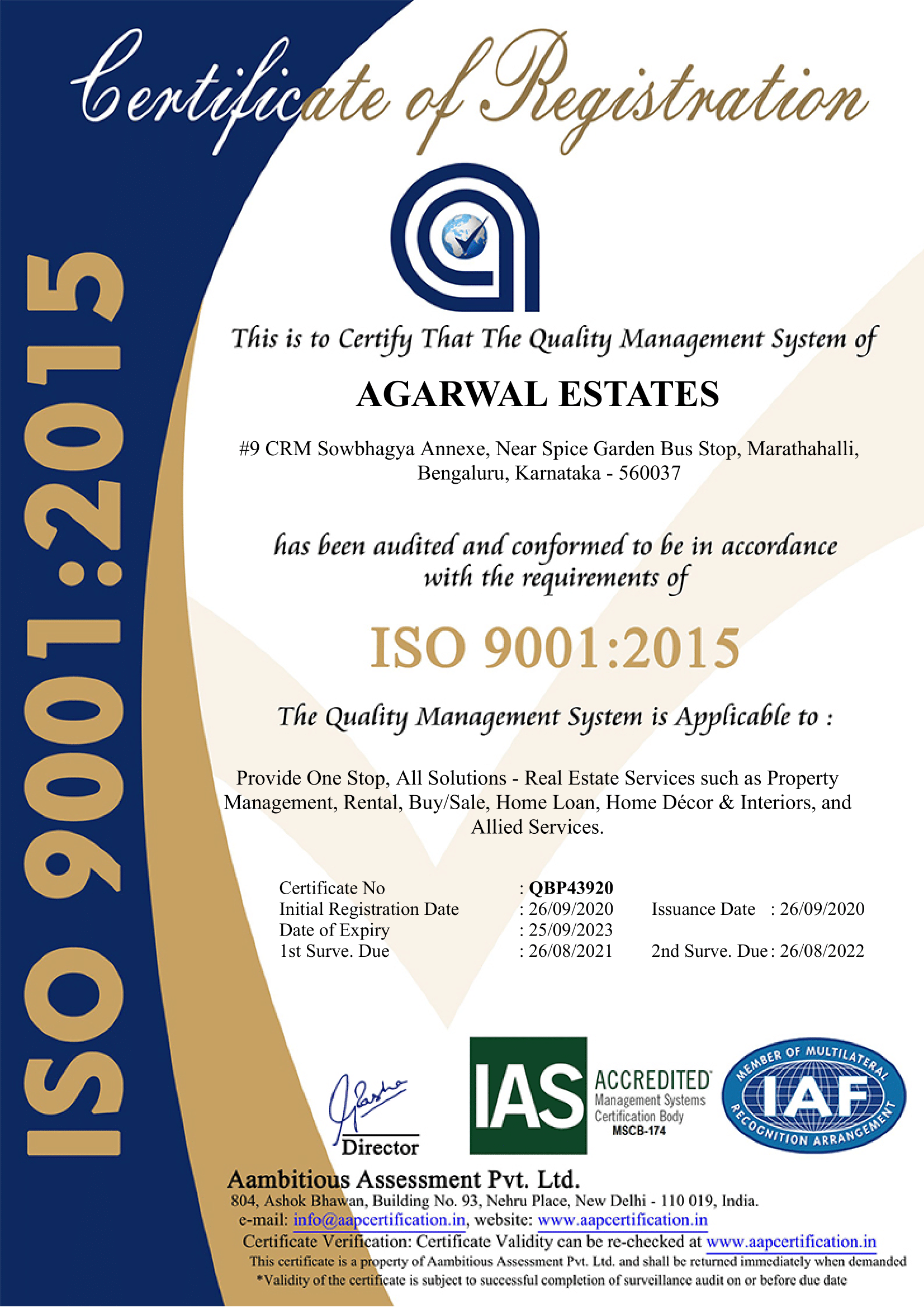 Agarwal Estates is now ISO 9001:2015 certified!