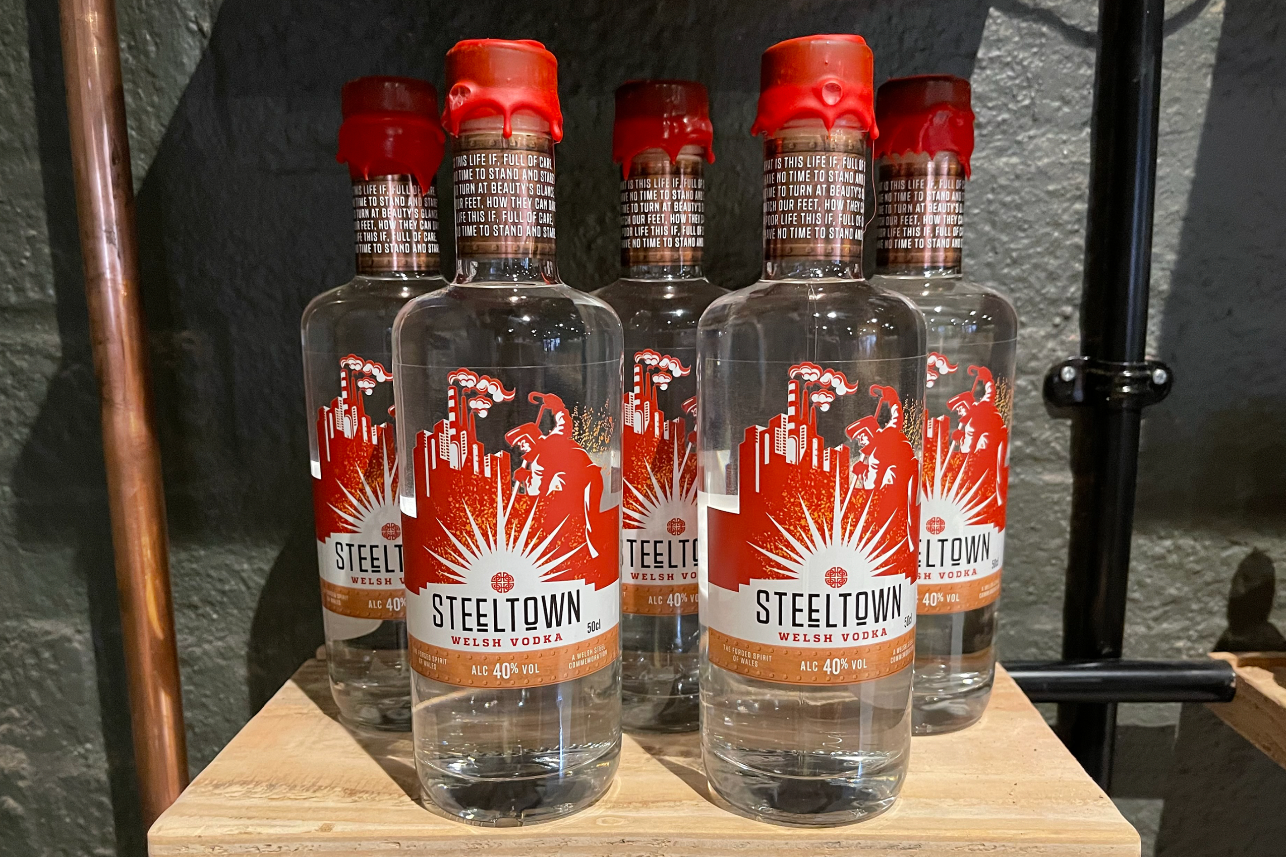 Steeltown Welsh Vodka Filtered Through Anthracite for a Crisp, Clean Flavour from the Spirit of Wales Distillery in Newport, South Wales